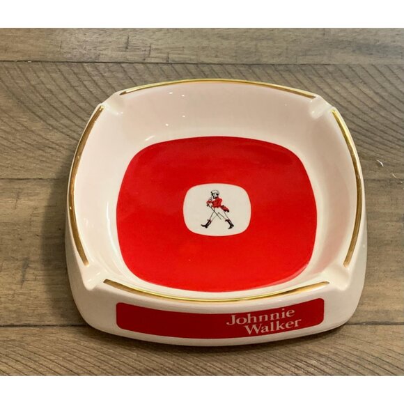 Johnnie Walker Ashtray Gold Trim Red & White Born 1820 Still Going Strong - Picture 2 of 7